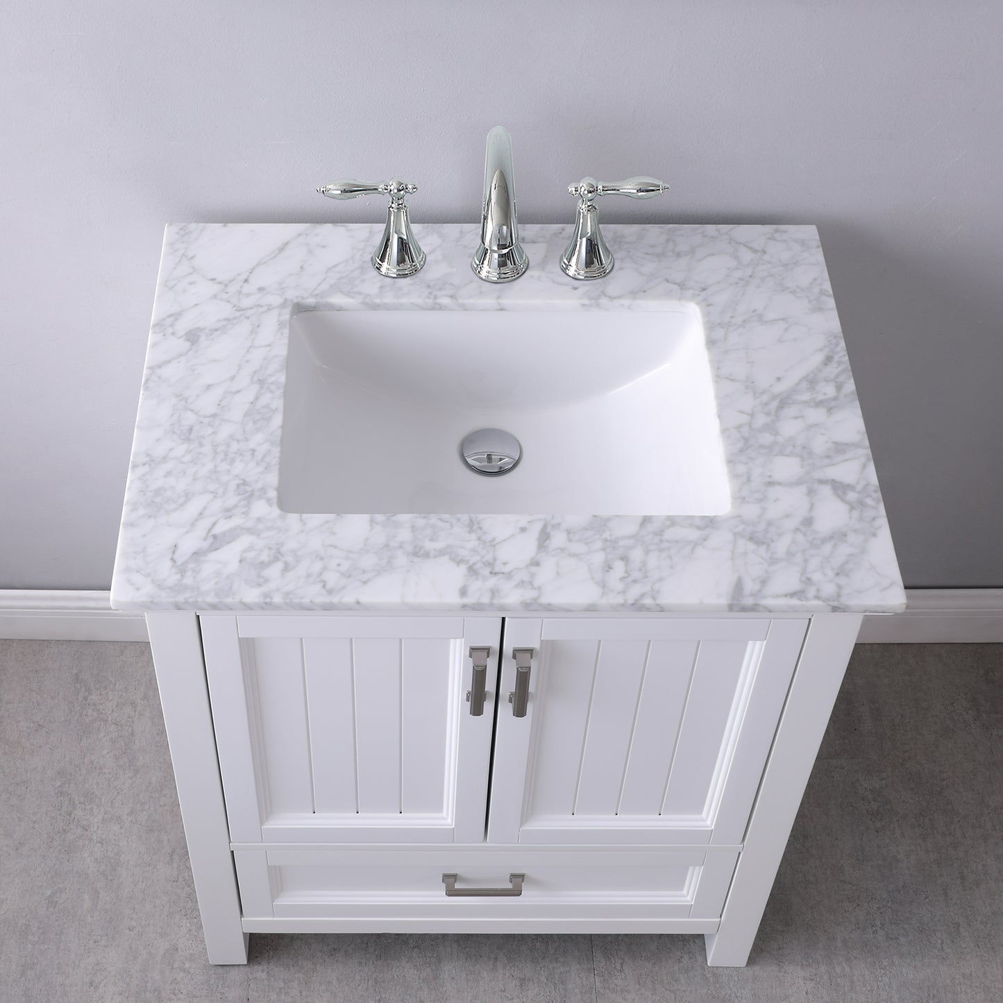 Isla Single Bathroom Vanity Set in Gray and Carrara White Marble Countertop