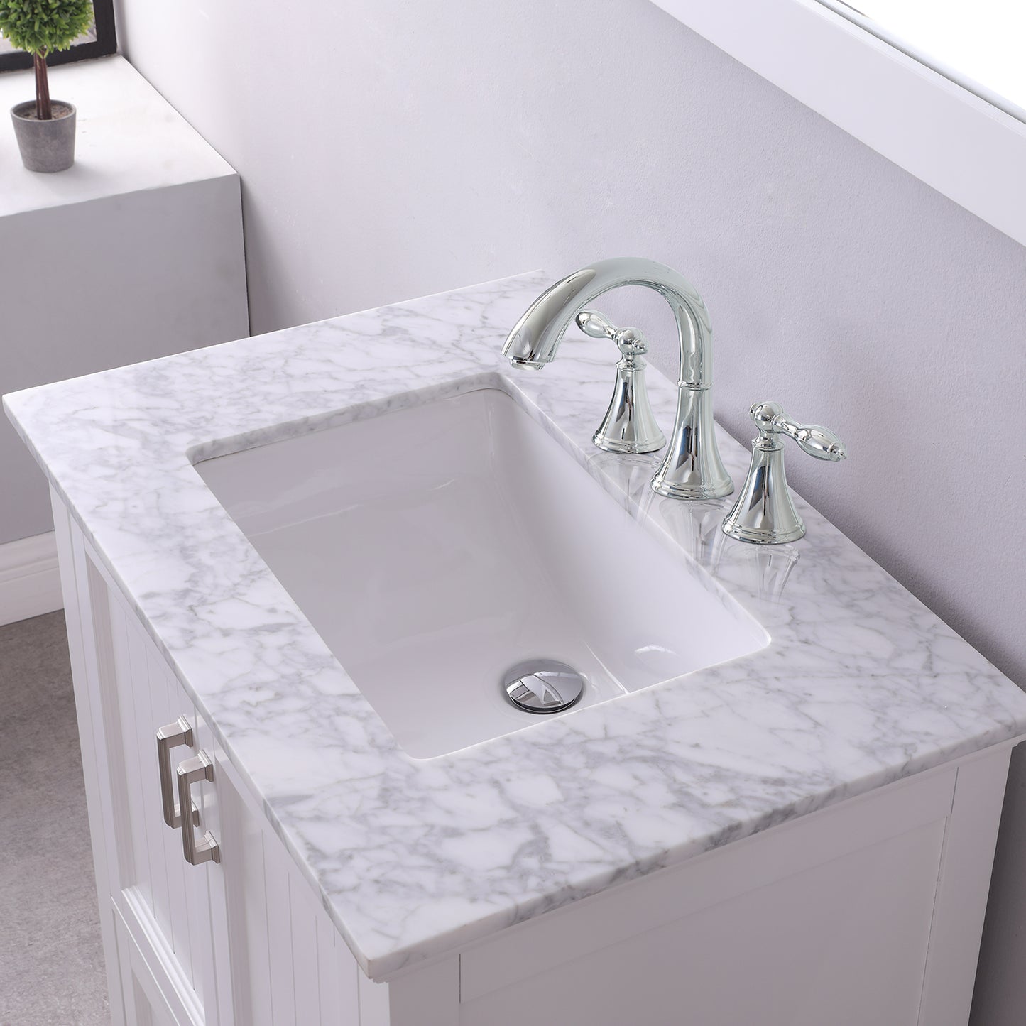 Isla Single Bathroom Vanity Set in Gray and Carrara White Marble Countertop