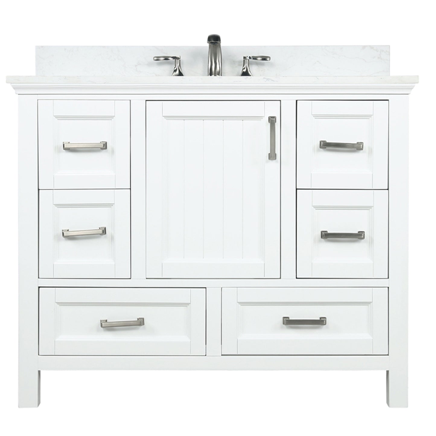Isla Single Bathroom Vanity Set in White and Carrara White Marble Countertop with Mirror
