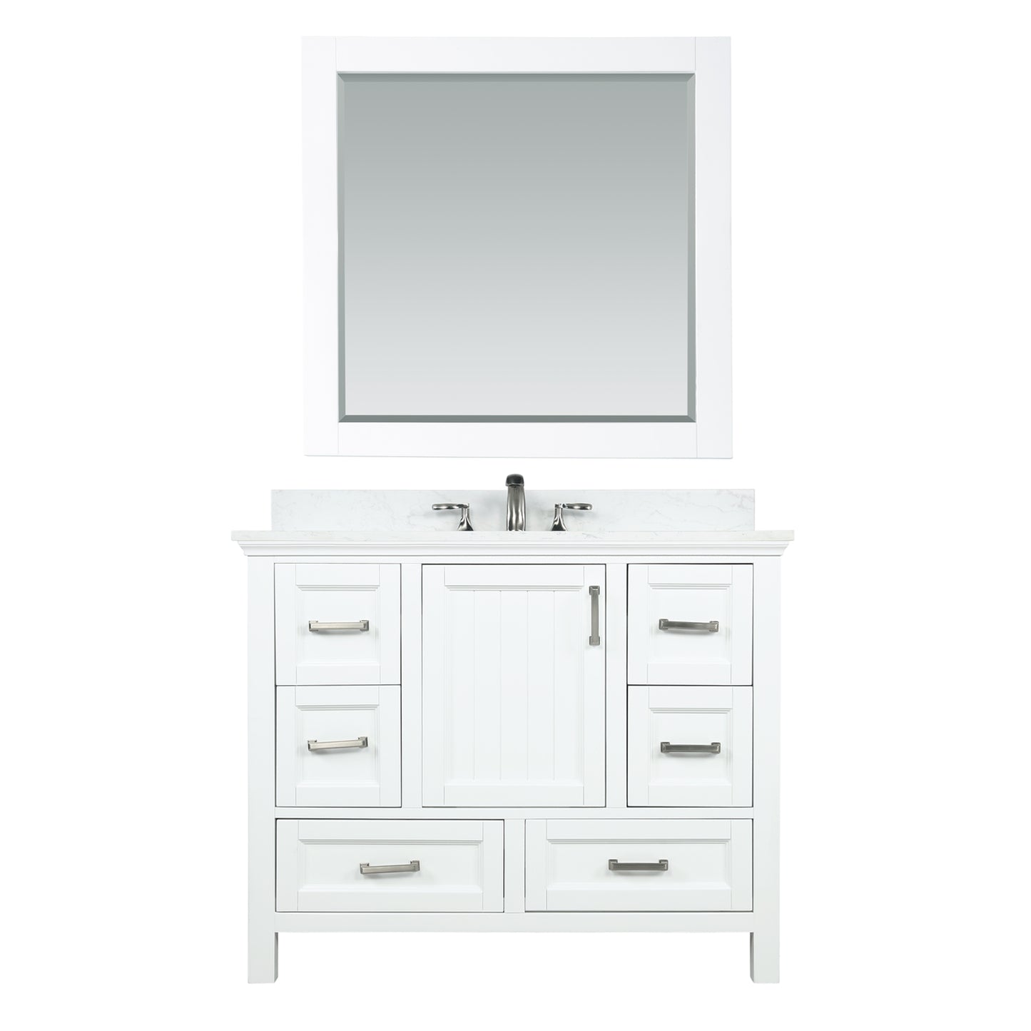 Isla Single Bathroom Vanity Set in White and Carrara White Marble Countertop with Mirror