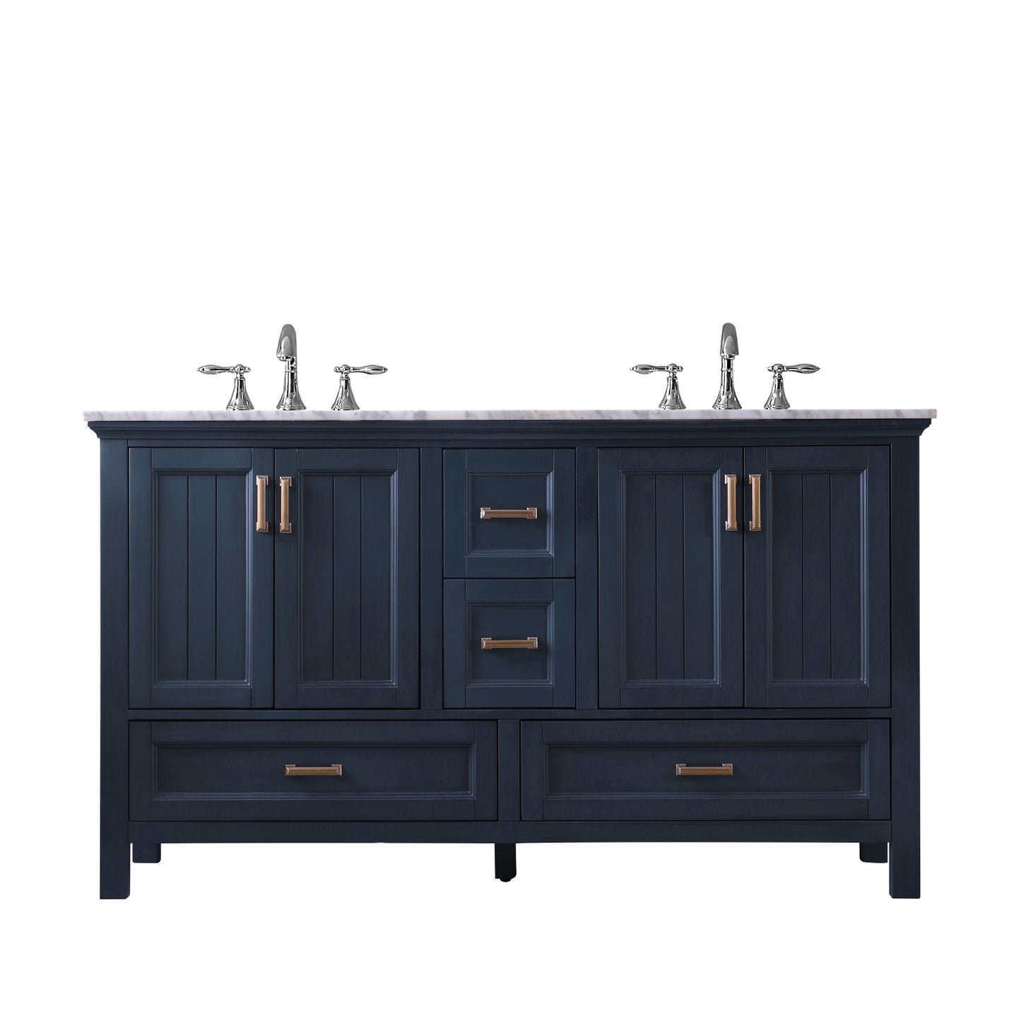 Isla Double Bathroom Vanity Set in Gray and Carrara White Marble Countertop