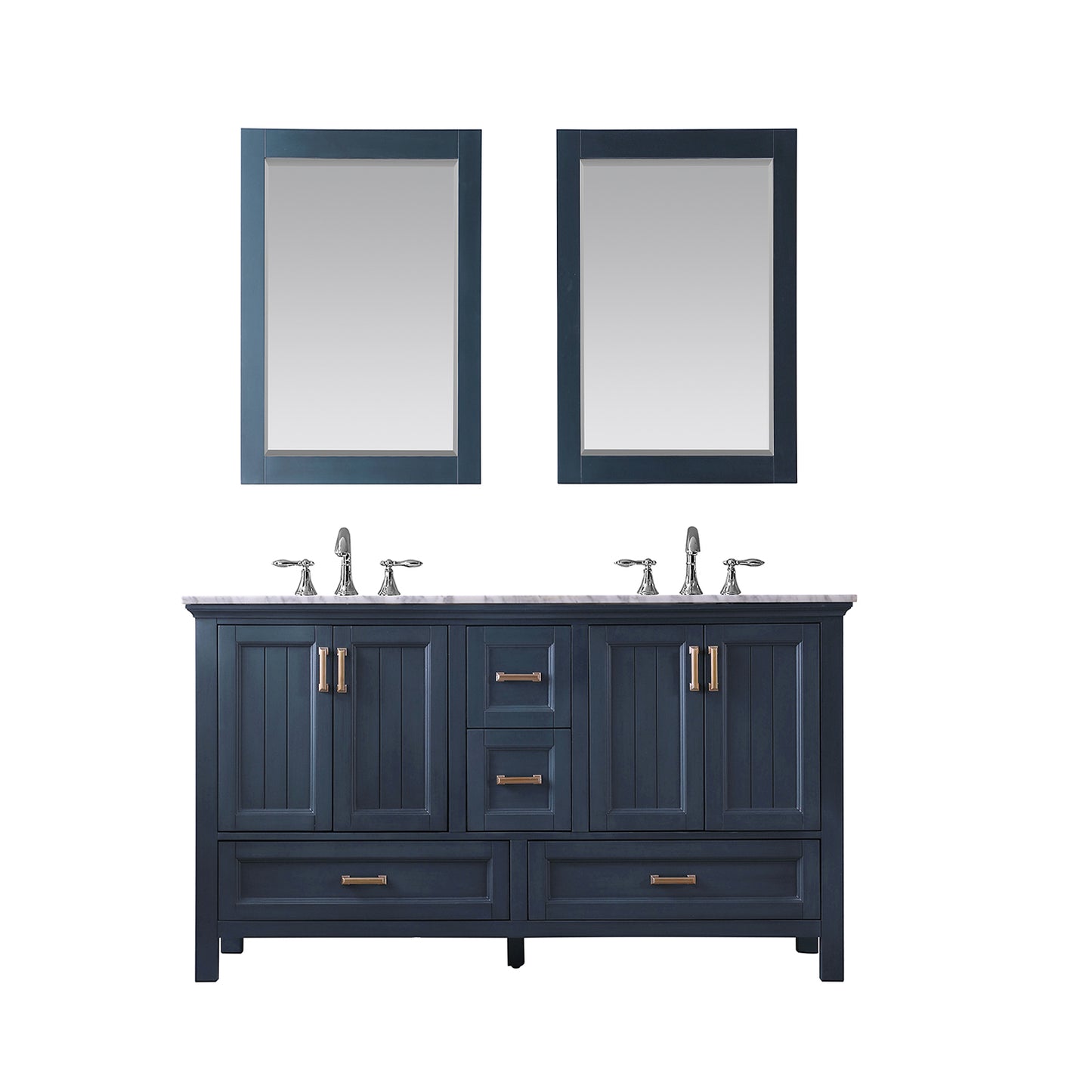 Isla Double Bathroom Vanity Set in Gray and Carrara White Marble Countertop