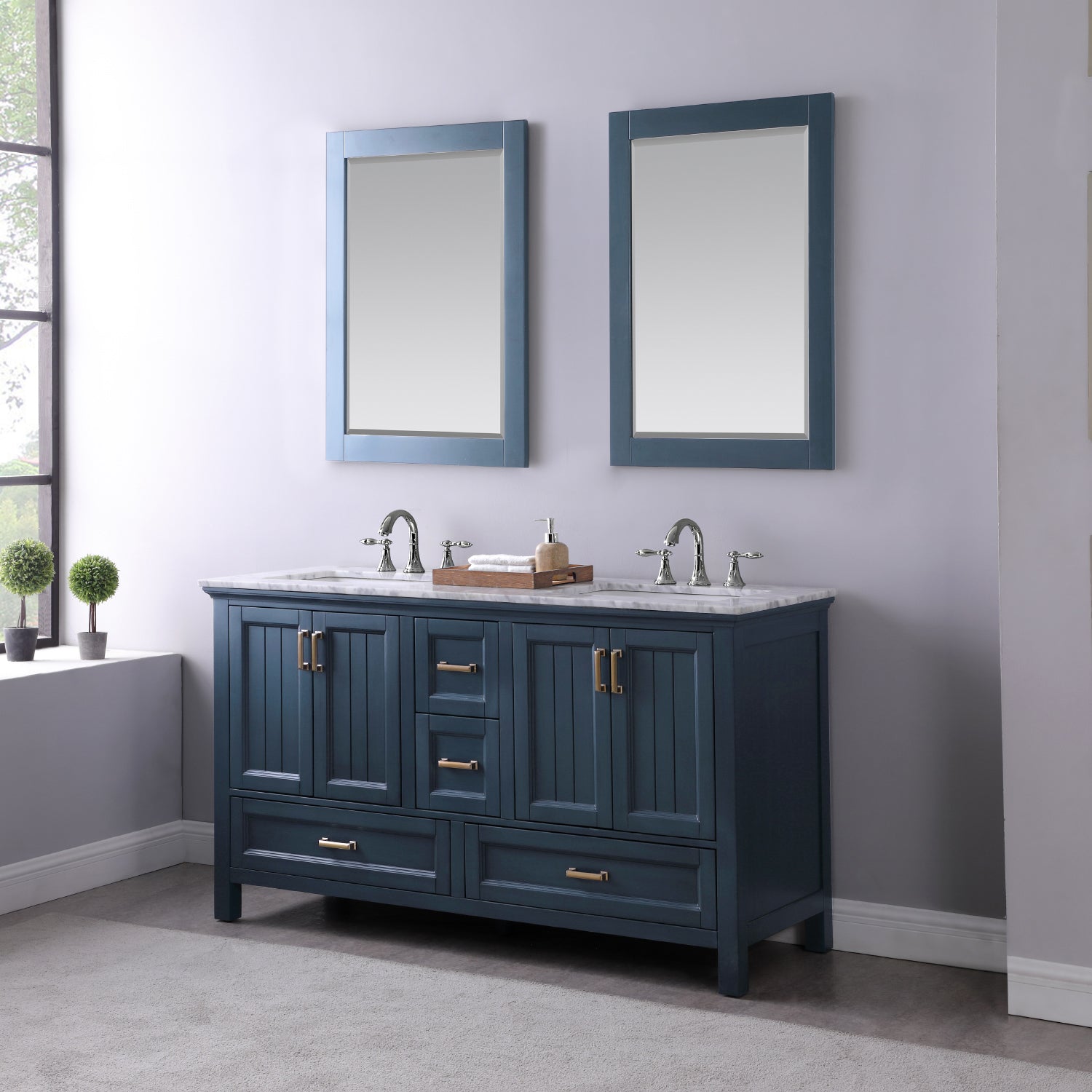 Isla Double Bathroom Vanity Set in Gray and Carrara White Marble Count ...