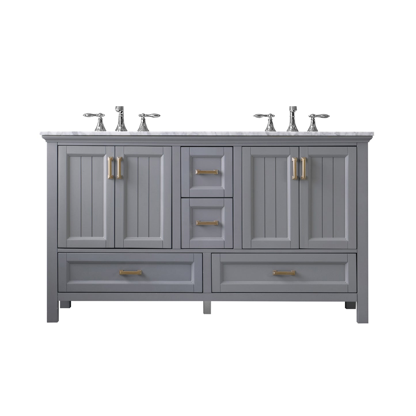 Isla Double Bathroom Vanity Set in Gray and Carrara White Marble Countertop