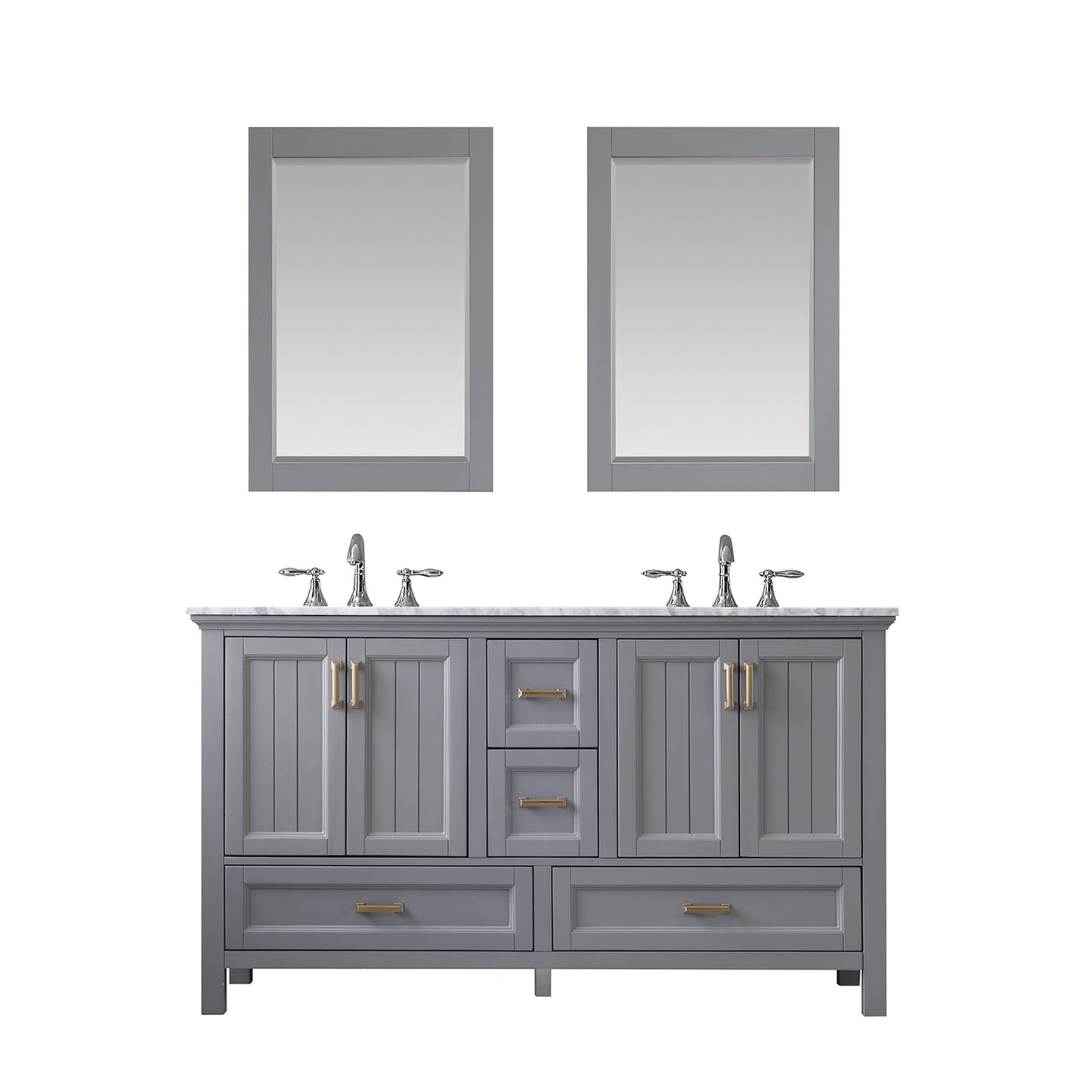 Isla Double Bathroom Vanity Set in Gray and Carrara White Marble Countertop