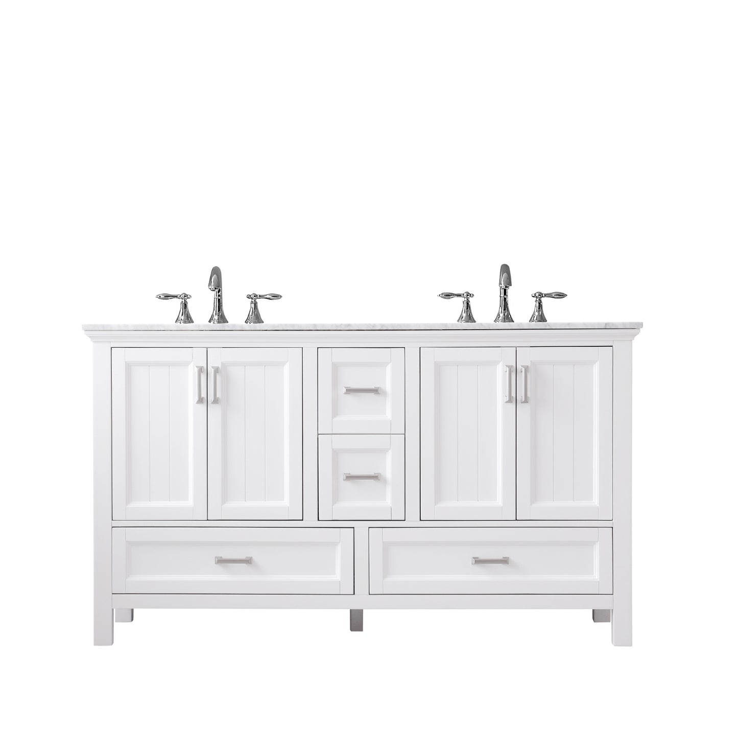 Isla Double Bathroom Vanity Set in Gray and Carrara White Marble Countertop