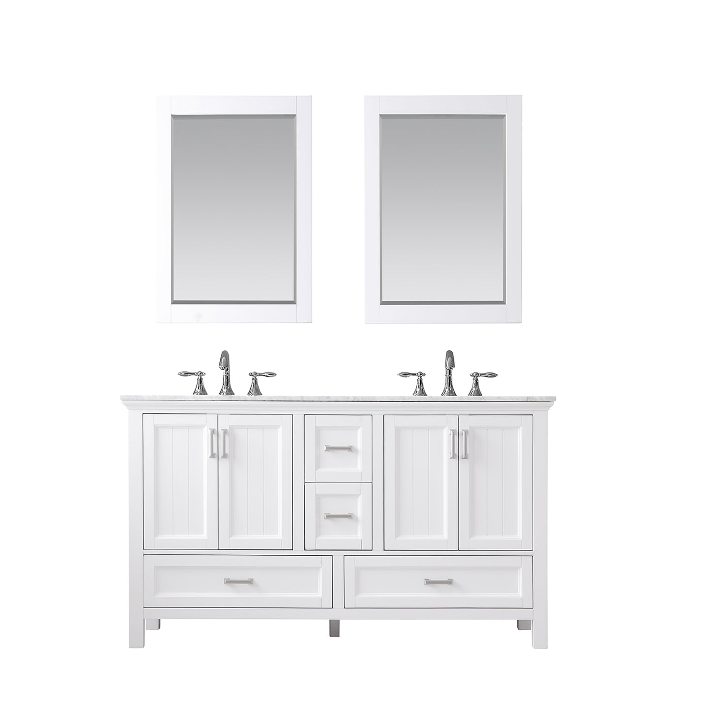 Isla Double Bathroom Vanity Set in Gray and Carrara White Marble Countertop