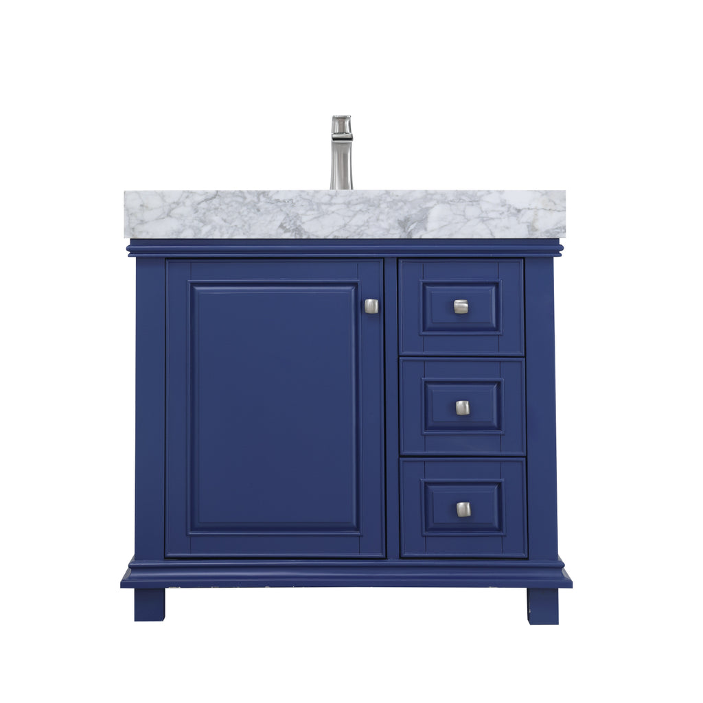 Jardin Single Bathroom Vanity Set in Jewelry Blue and Carrara White Marble Countertop