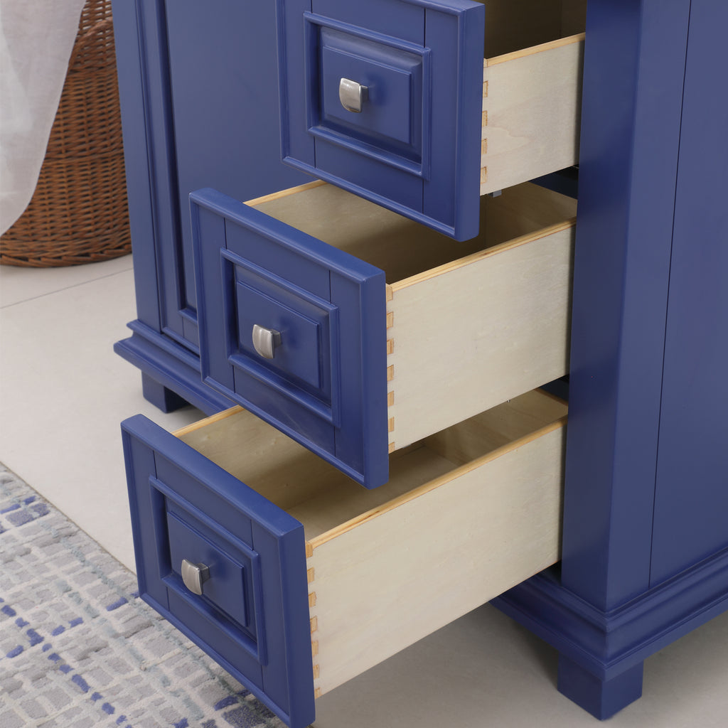 Jardin Single Bathroom Vanity Set in Jewelry Blue and Carrara White Marble Countertop