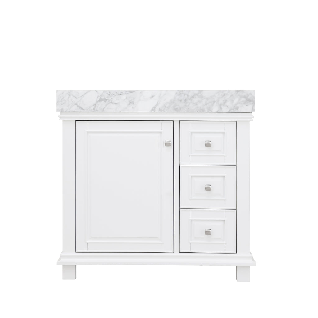Jardin Single Bathroom Vanity Set in Jewelry Blue and Carrara White Marble Countertop