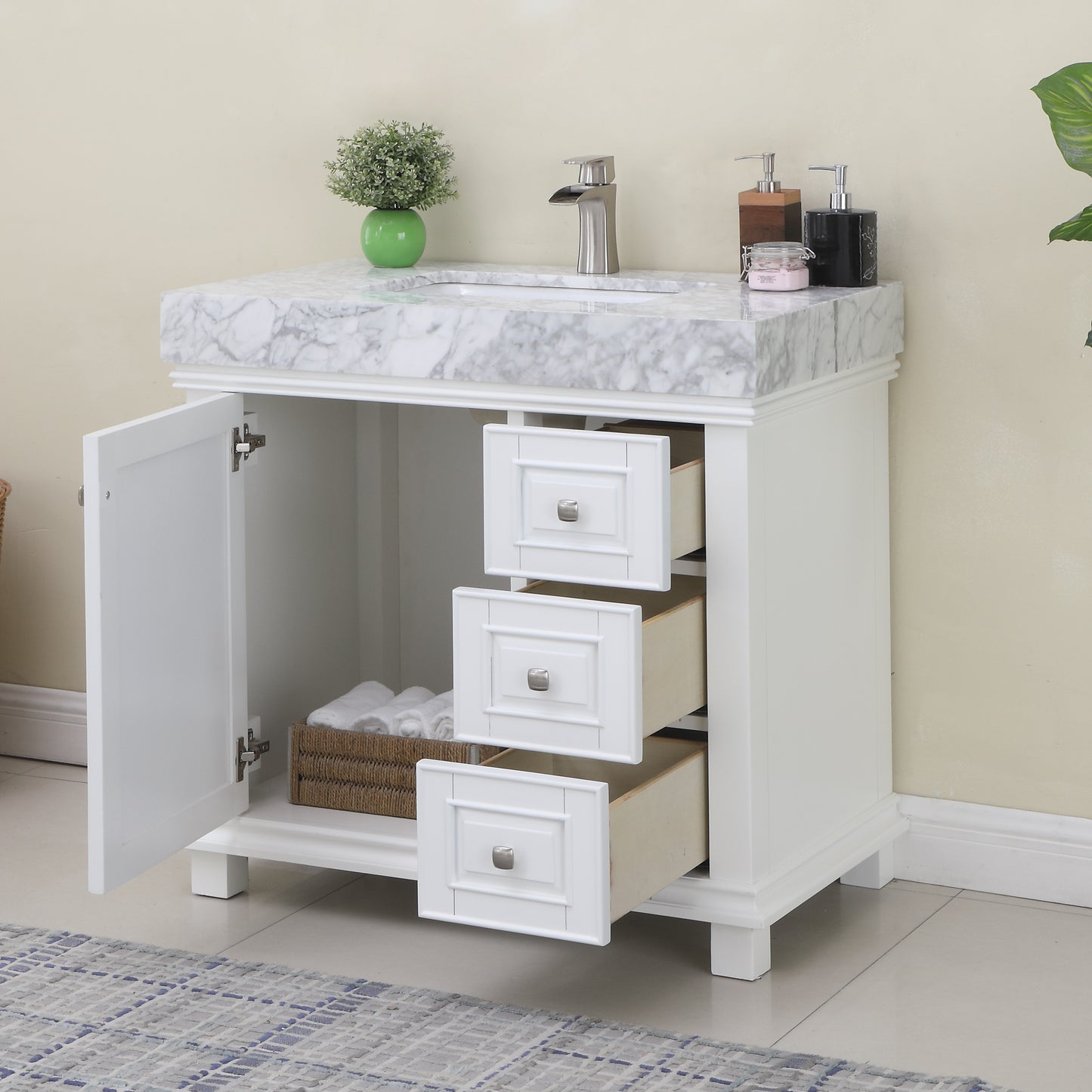 Jardin Single Bathroom Vanity Set in Jewelry Blue and Carrara White Marble Countertop