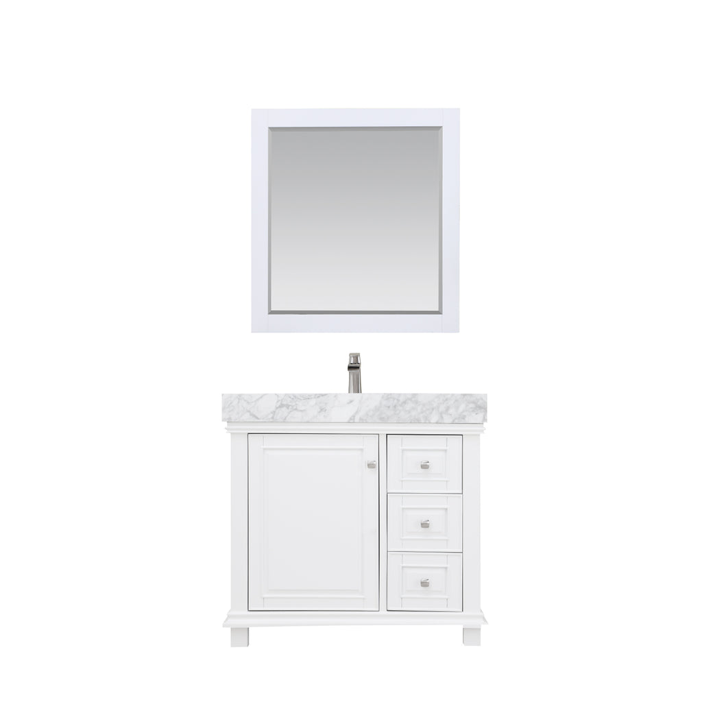 Jardin Single Bathroom Vanity Set in Jewelry Blue and Carrara White Marble Countertop
