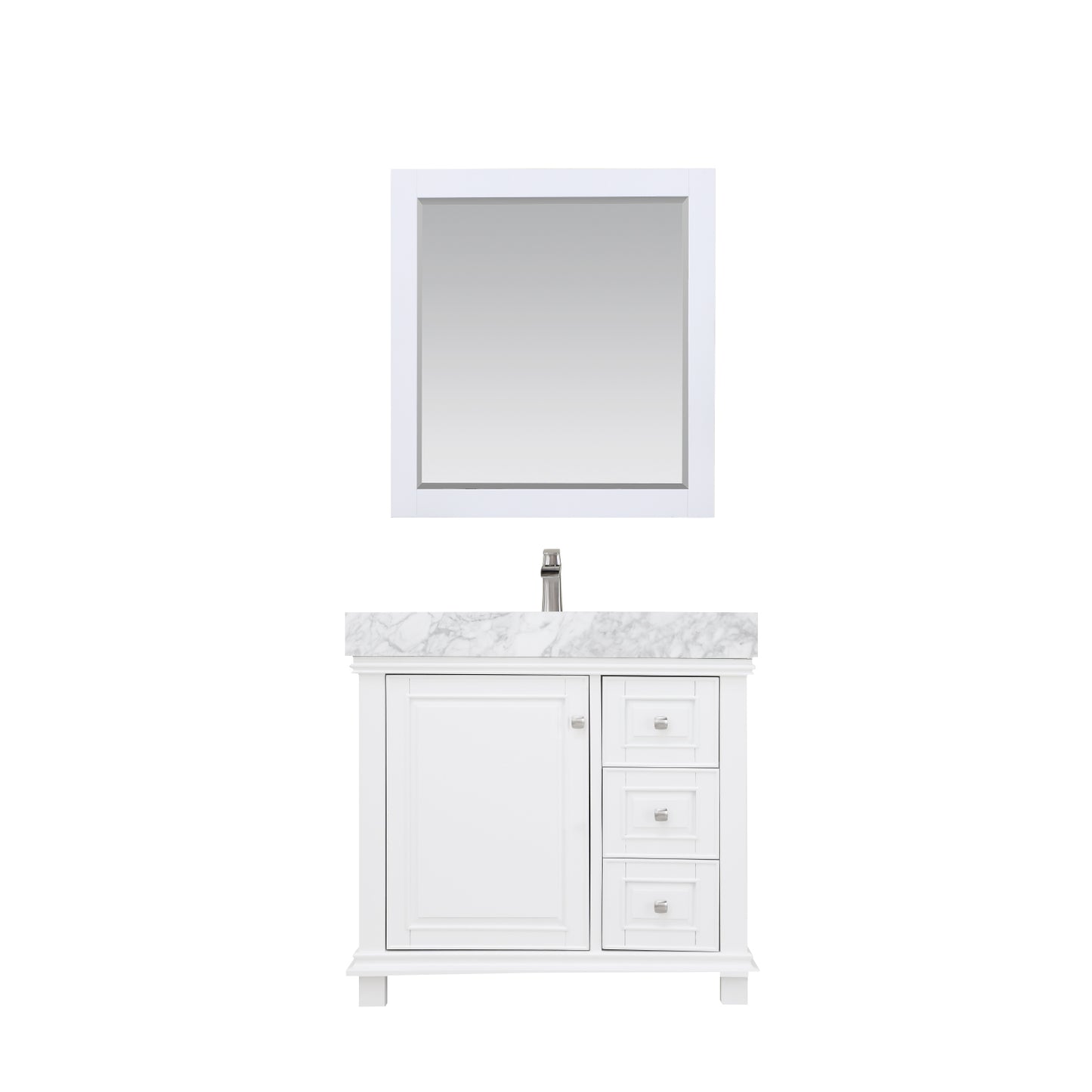 Jardin Single Bathroom Vanity Set in Jewelry Blue and Carrara White Marble Countertop