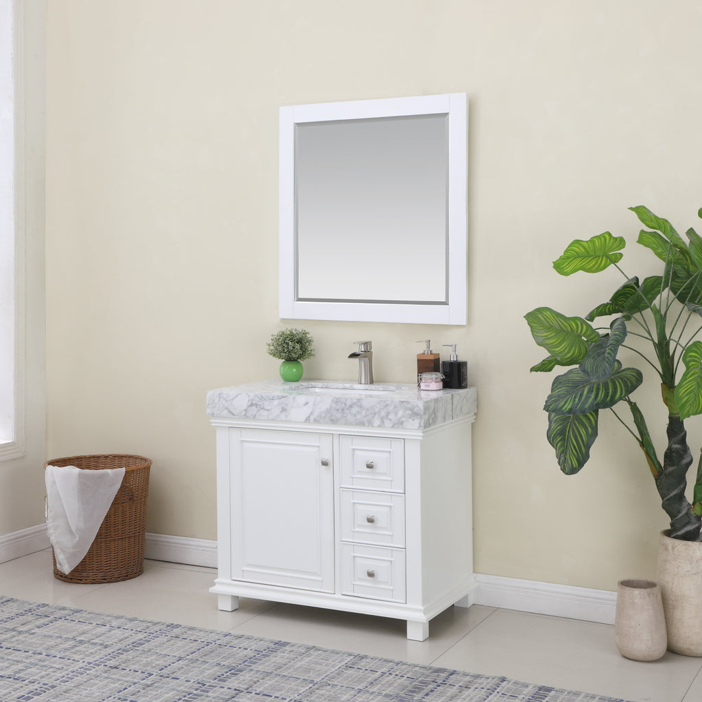Jardin Single Bathroom Vanity Set in Jewelry Blue and Carrara White Marble Countertop