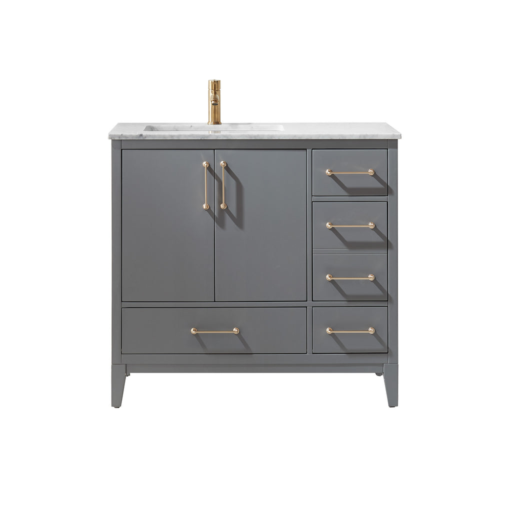 Sutton Single Bathroom Vanity Set in Gray and Carrara White Marble Countertop