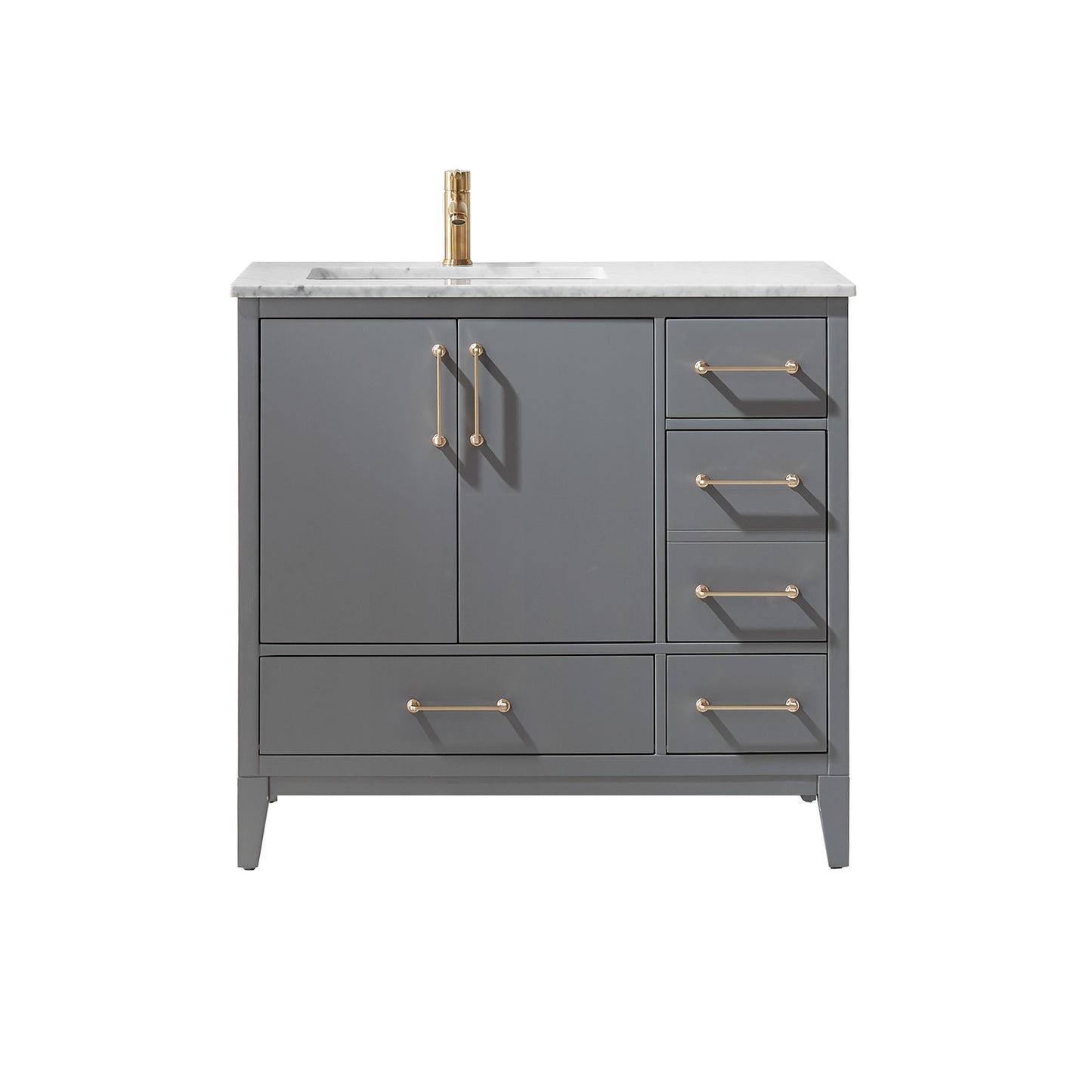 Sutton Single Bathroom Vanity Set in Gray and Carrara White Marble Countertop