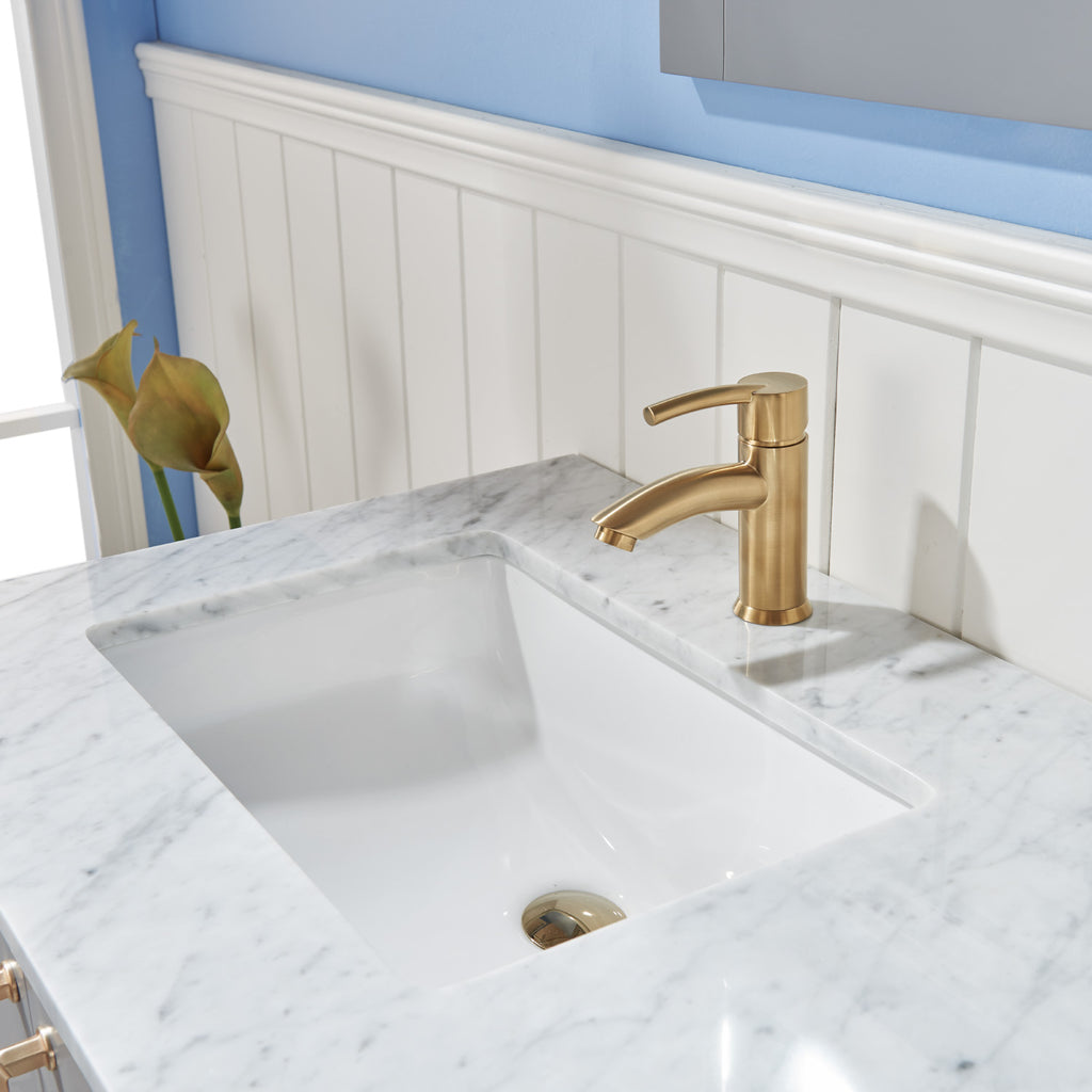 Sutton Single Bathroom Vanity Set in Gray and Carrara White Marble Countertop