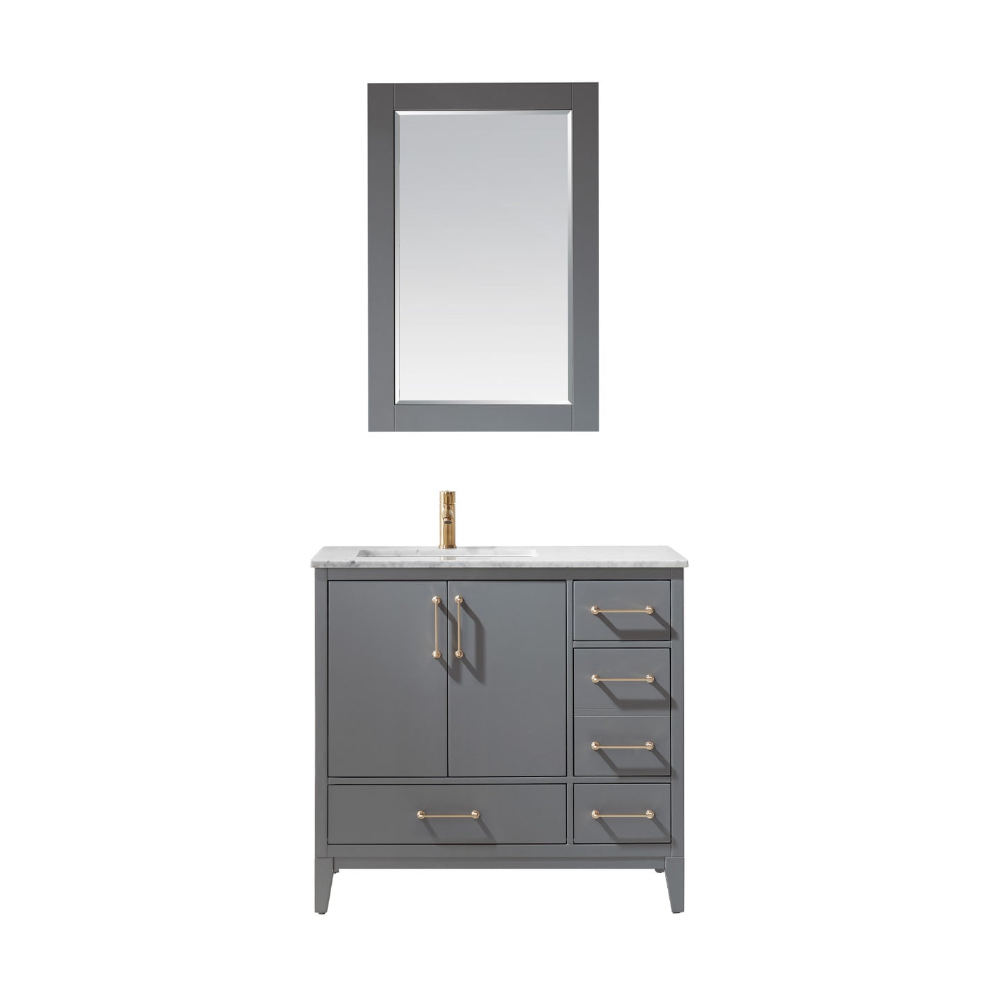 Sutton Single Bathroom Vanity Set in Gray and Carrara White Marble Countertop