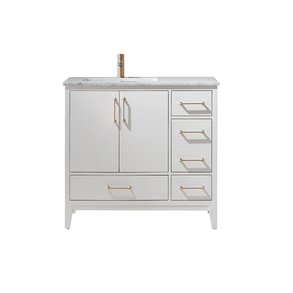 Sutton Single Bathroom Vanity Set in Gray and Carrara White Marble Countertop