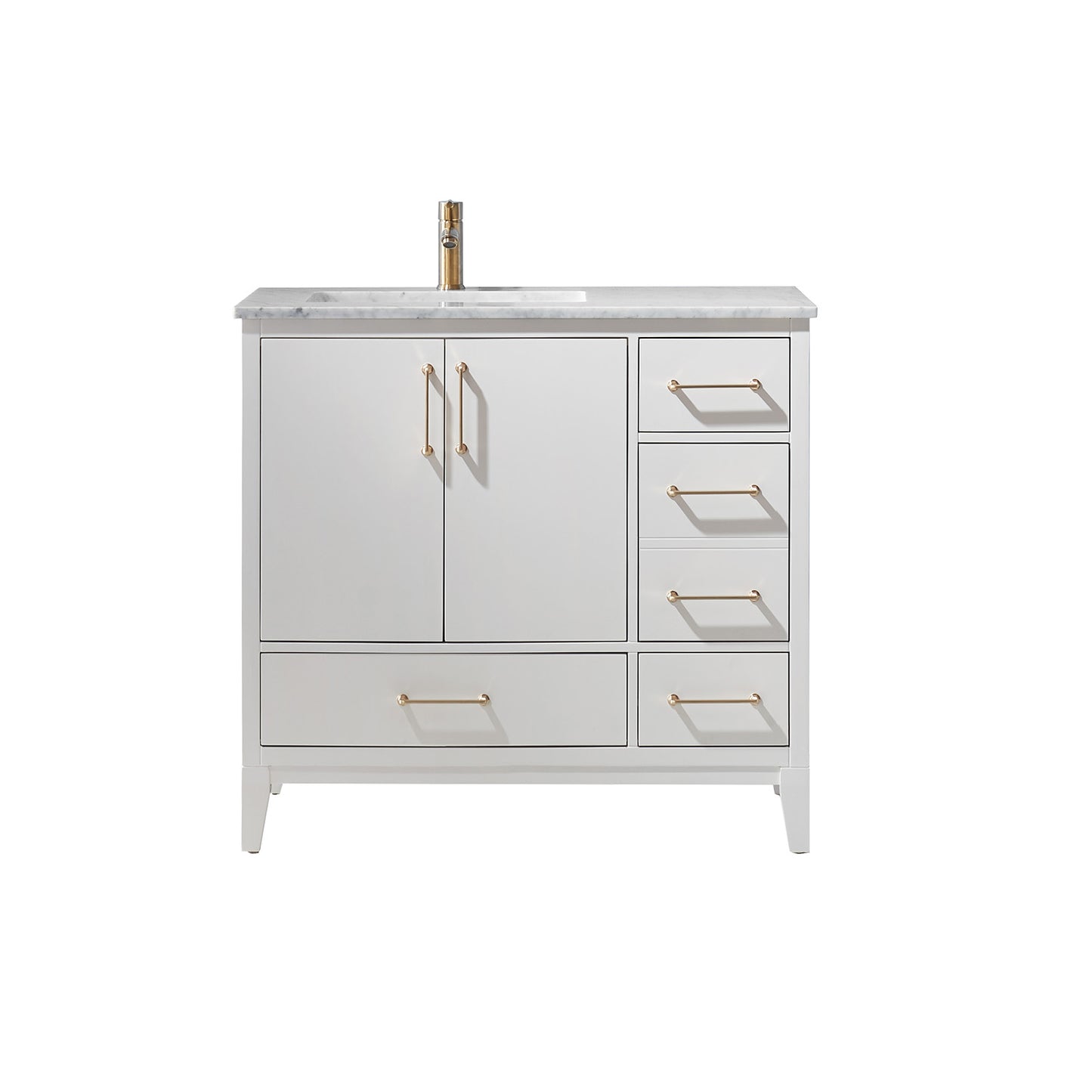 Sutton Single Bathroom Vanity Set in Gray and Carrara White Marble Countertop