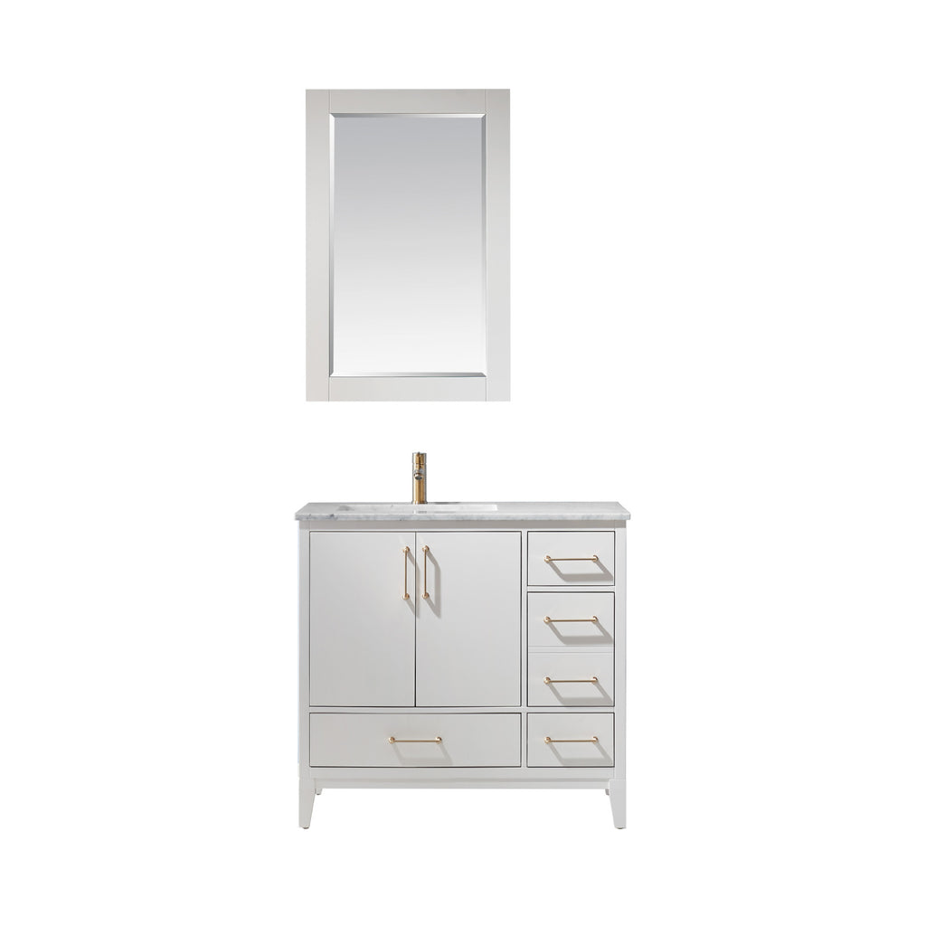 Sutton Single Bathroom Vanity Set in Gray and Carrara White Marble Countertop
