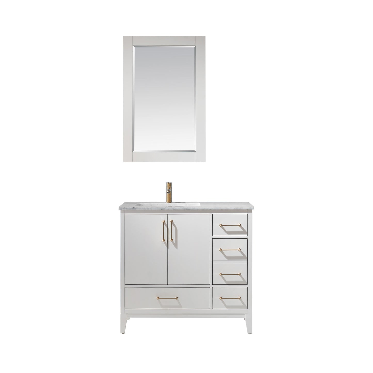 Sutton Single Bathroom Vanity Set in Gray and Carrara White Marble Countertop
