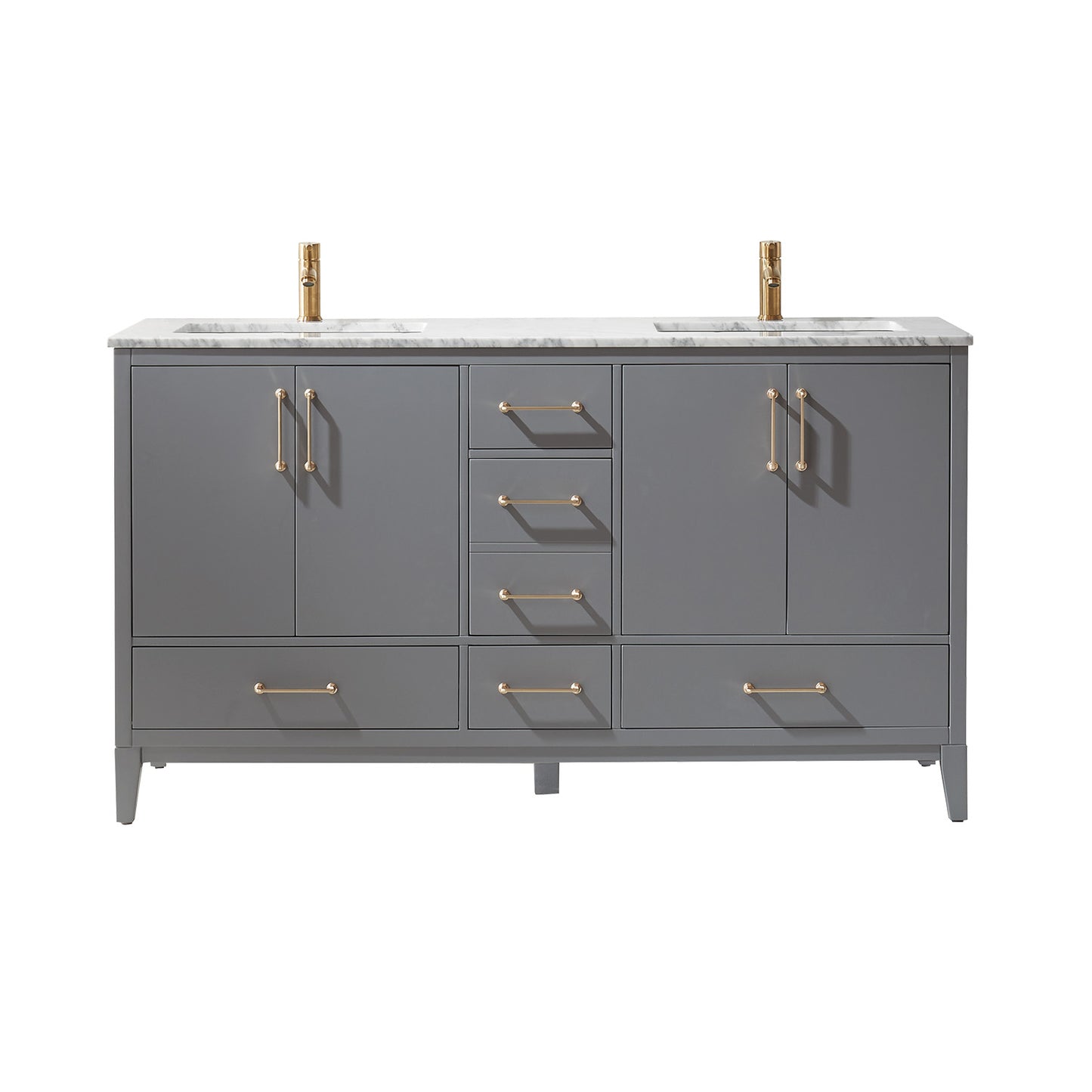 Sutton Double Bathroom Vanity Set in Gray and Carrara White Marble Countertop