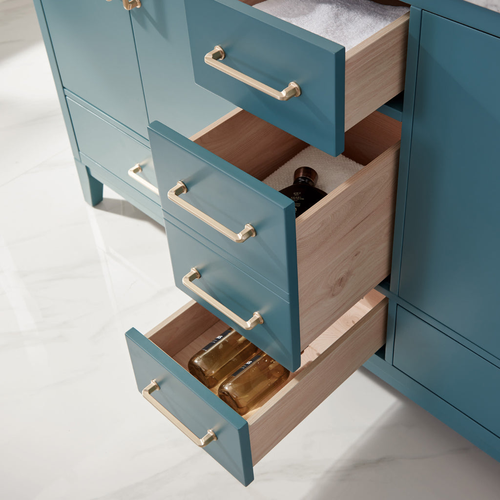 Sutton Double Bathroom Vanity Set in Gray and Carrara White Marble Countertop