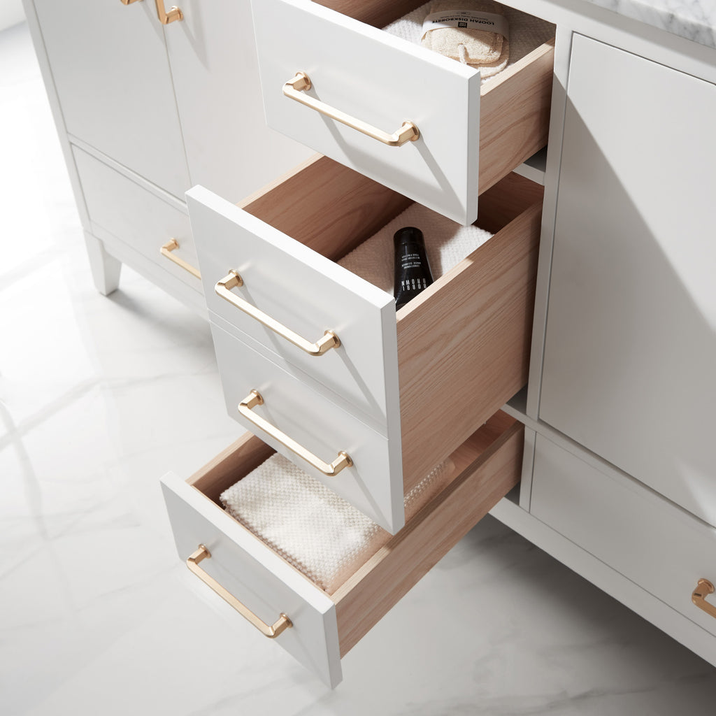 Sutton Double Bathroom Vanity Set in Gray and Carrara White Marble Countertop