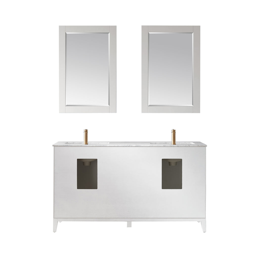 Sutton Double Bathroom Vanity Set in Gray and Carrara White Marble Countertop