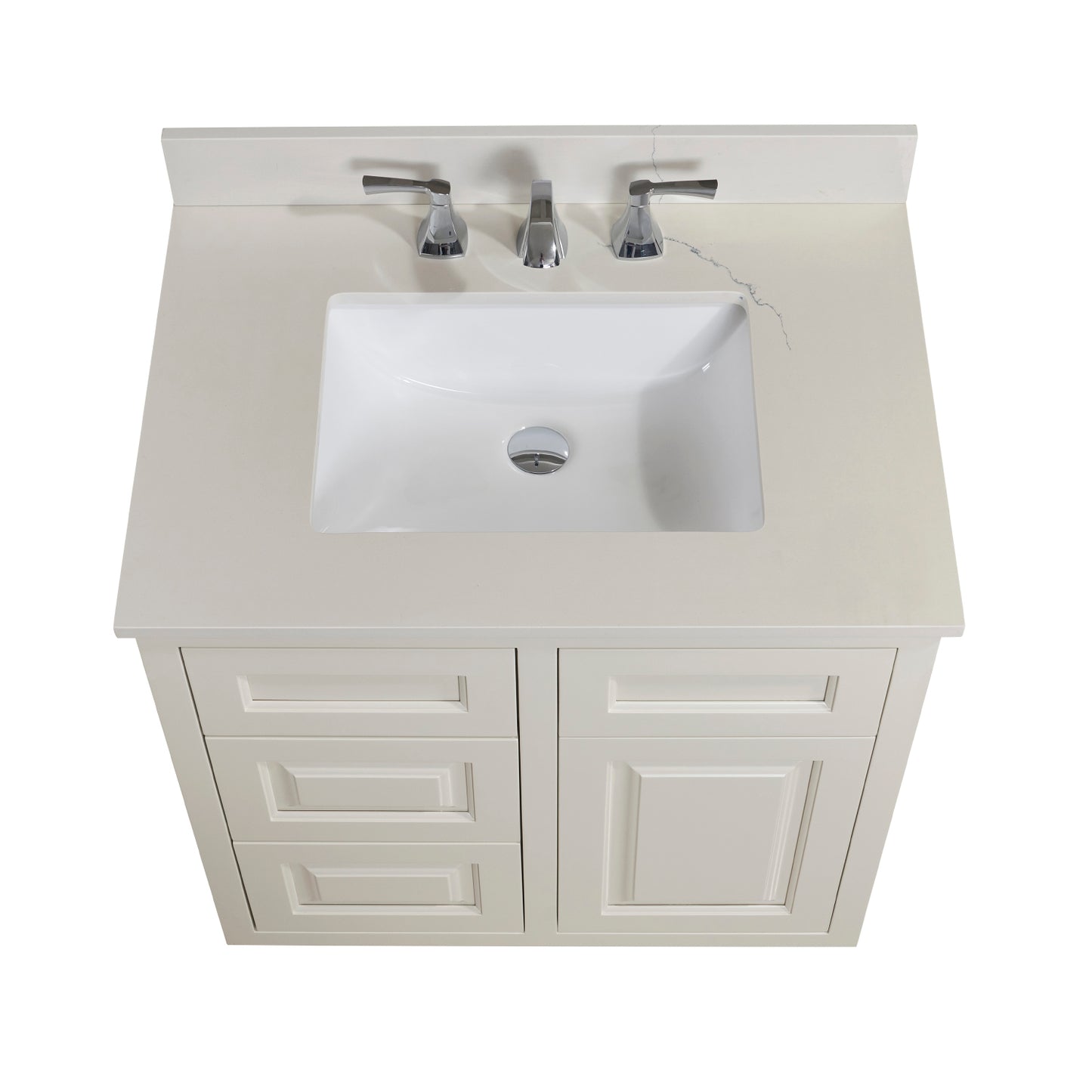 31 in. Stone effects Vanity Top in Milano White with White Sink