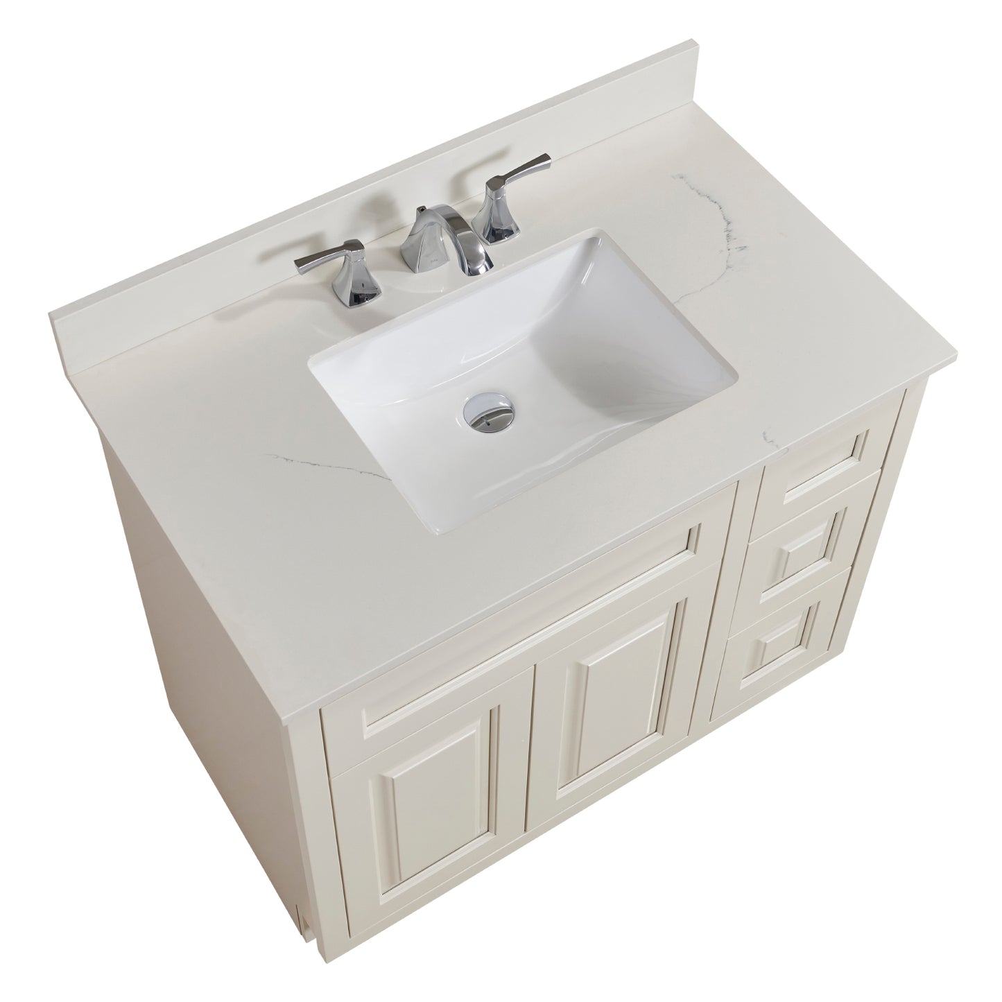 37 in. Stone effects Vanity Top in Milano White with White Sink