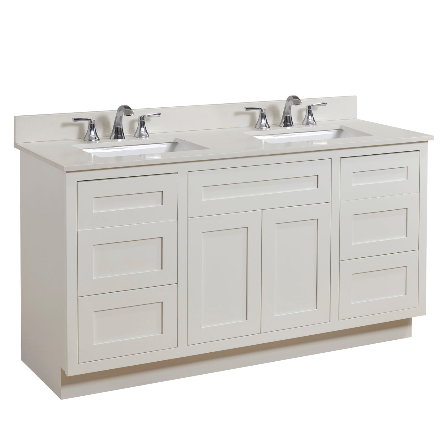 61 in. Stone effects Vanity Top in Milano White with White Sink