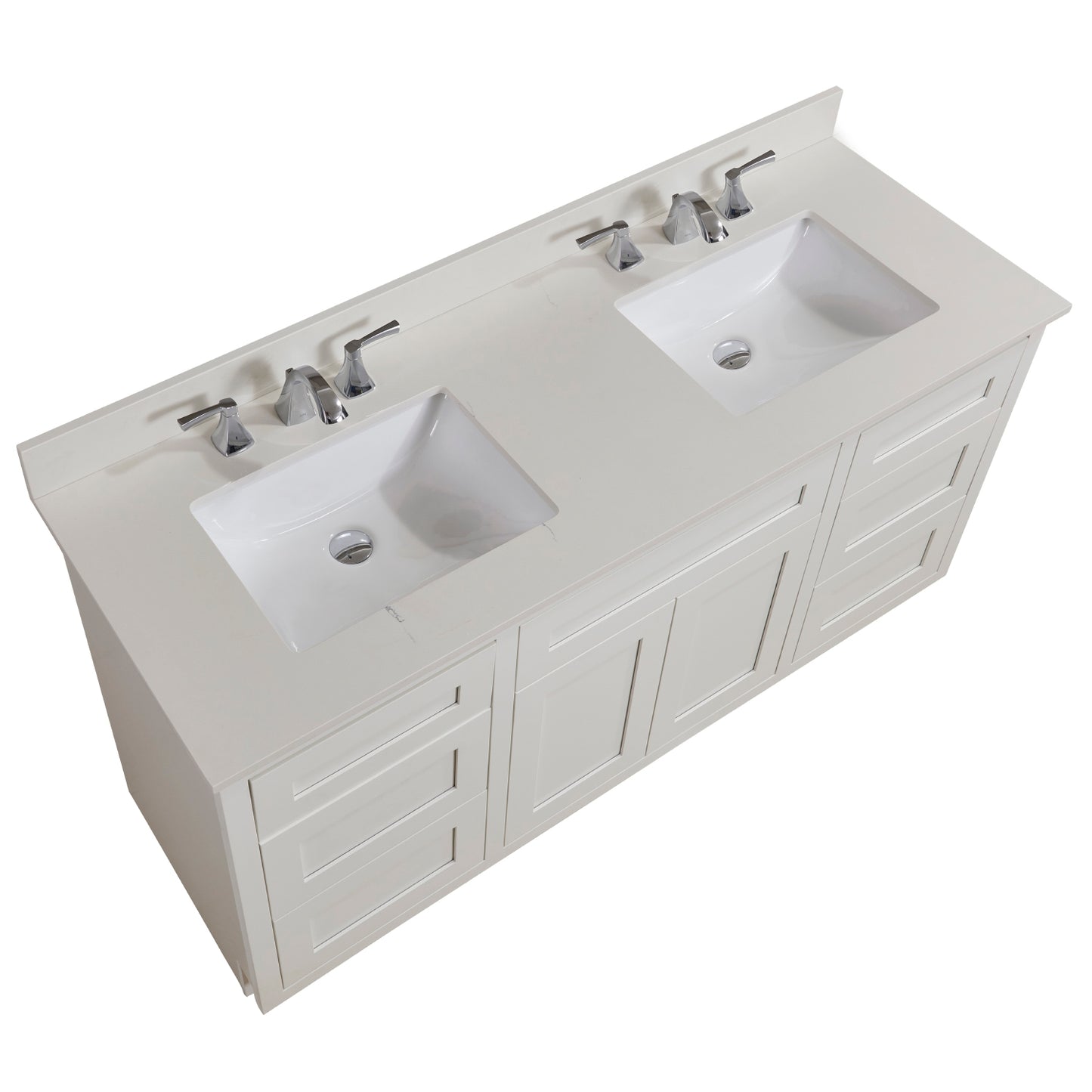 61 in. Stone effects Vanity Top in Milano White with White Sink