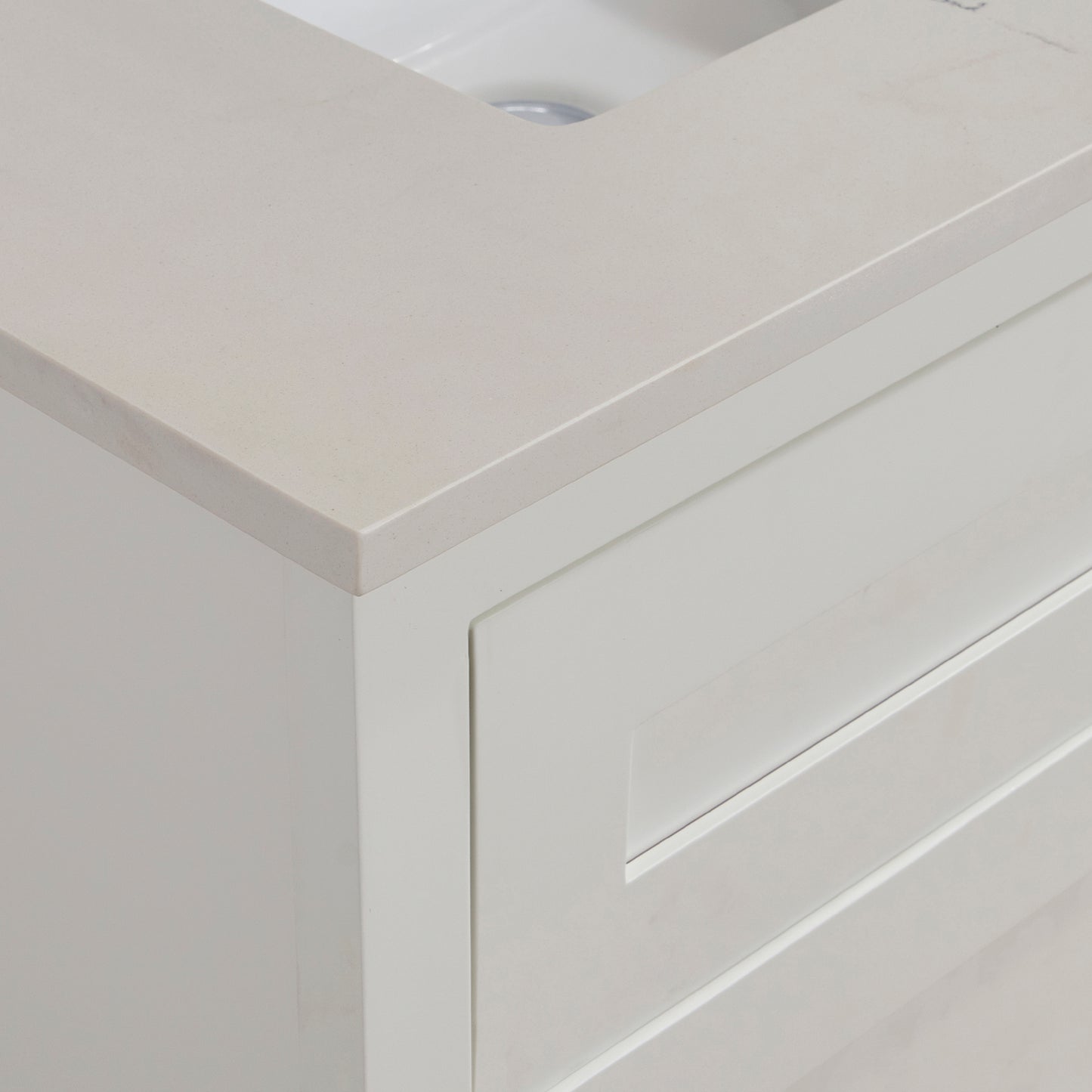 61 in. Stone effects Vanity Top in Milano White with White Sink