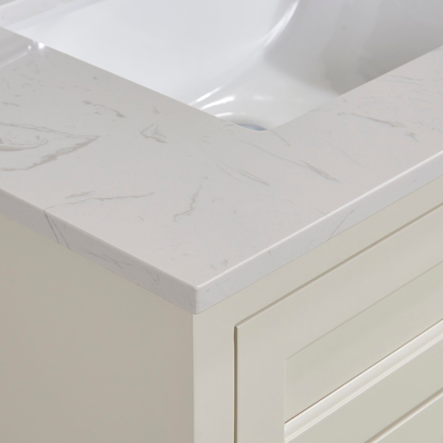 31 in. Stone effects Vanity Top in Jazz White with White Sink