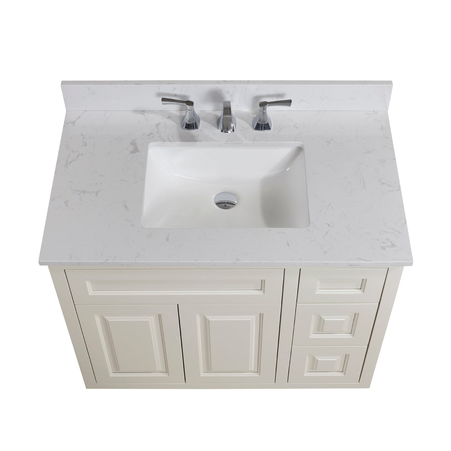 37 in. Stone effects Vanity Top in Jazz White with White Sink