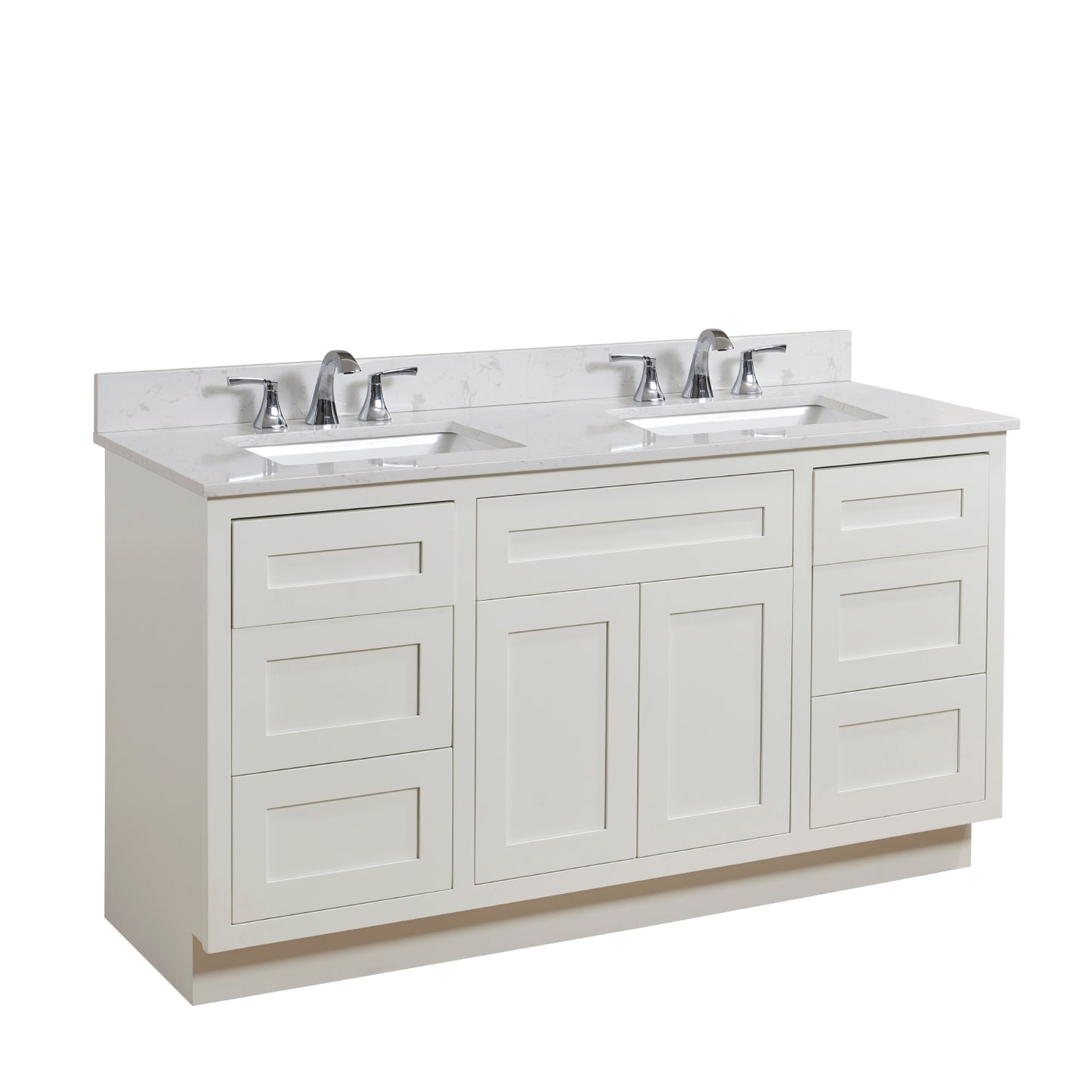 61 in. Stone effects Vanity Top in Jazz White with White Sink