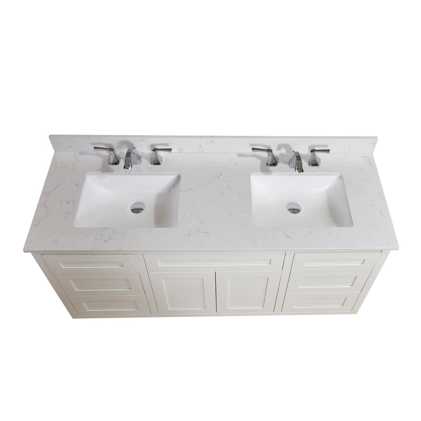 61 in. Stone effects Vanity Top in Jazz White with White Sink