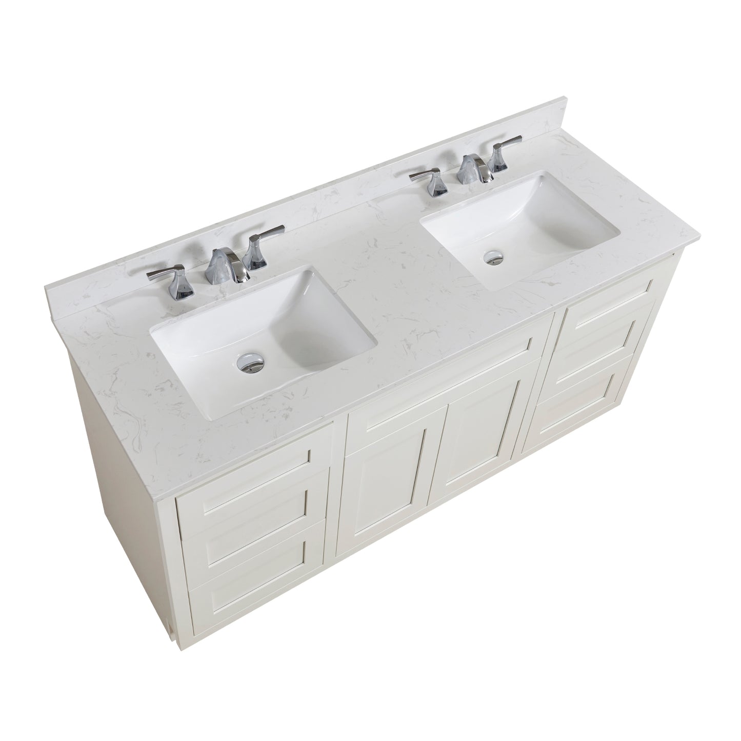 61 in. Stone effects Vanity Top in Jazz White with White Sink