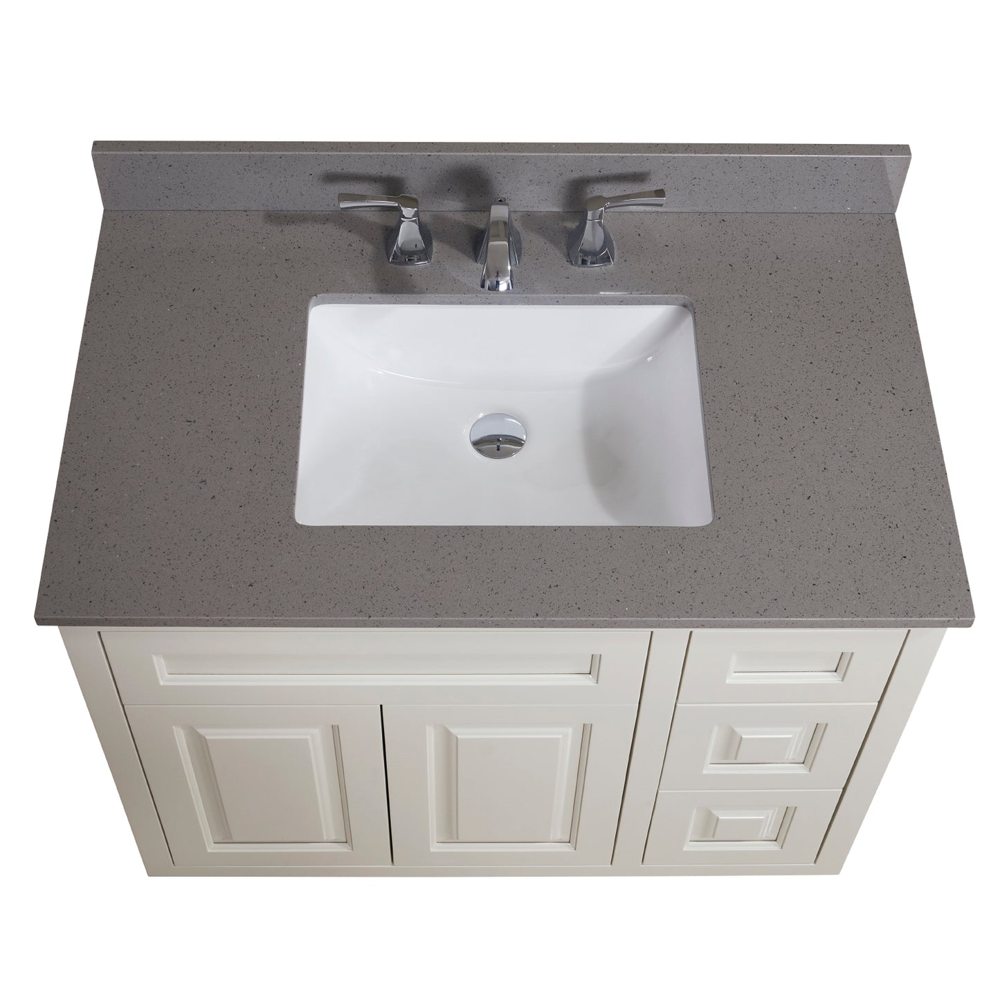 37 in. Mountain Gray/Polished Engineered Marble Bathroom Vanity Top with White Sink