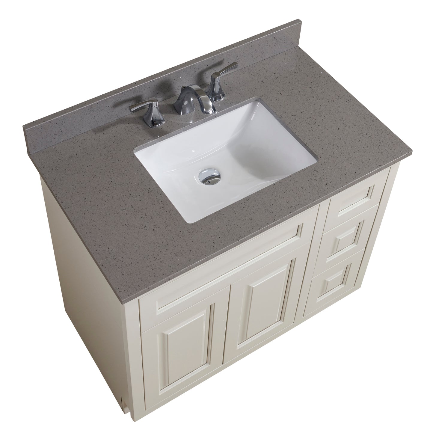 37 in. Mountain Gray/Polished Engineered Marble Bathroom Vanity Top with White Sink