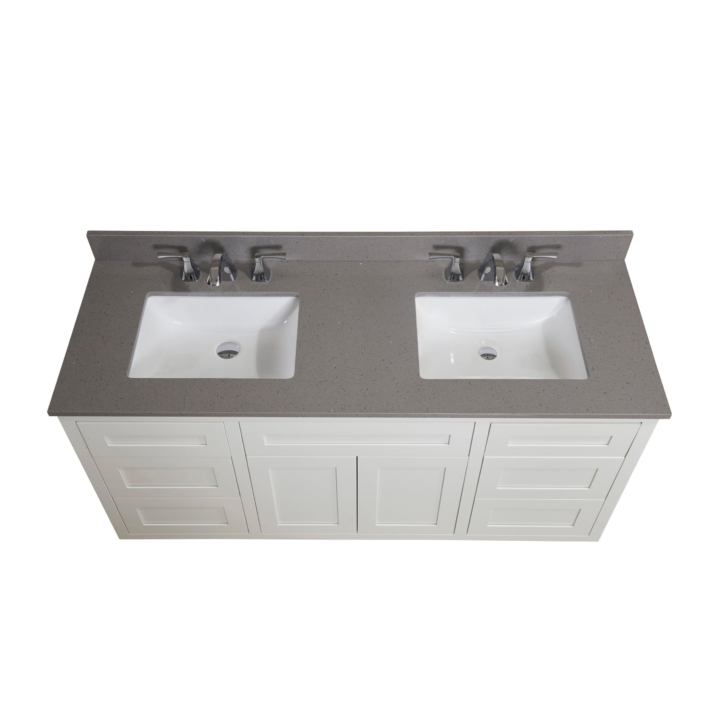 61 in. Mountain Gray/Polished Engineered Marble Bathroom Vanity Top with White Sink