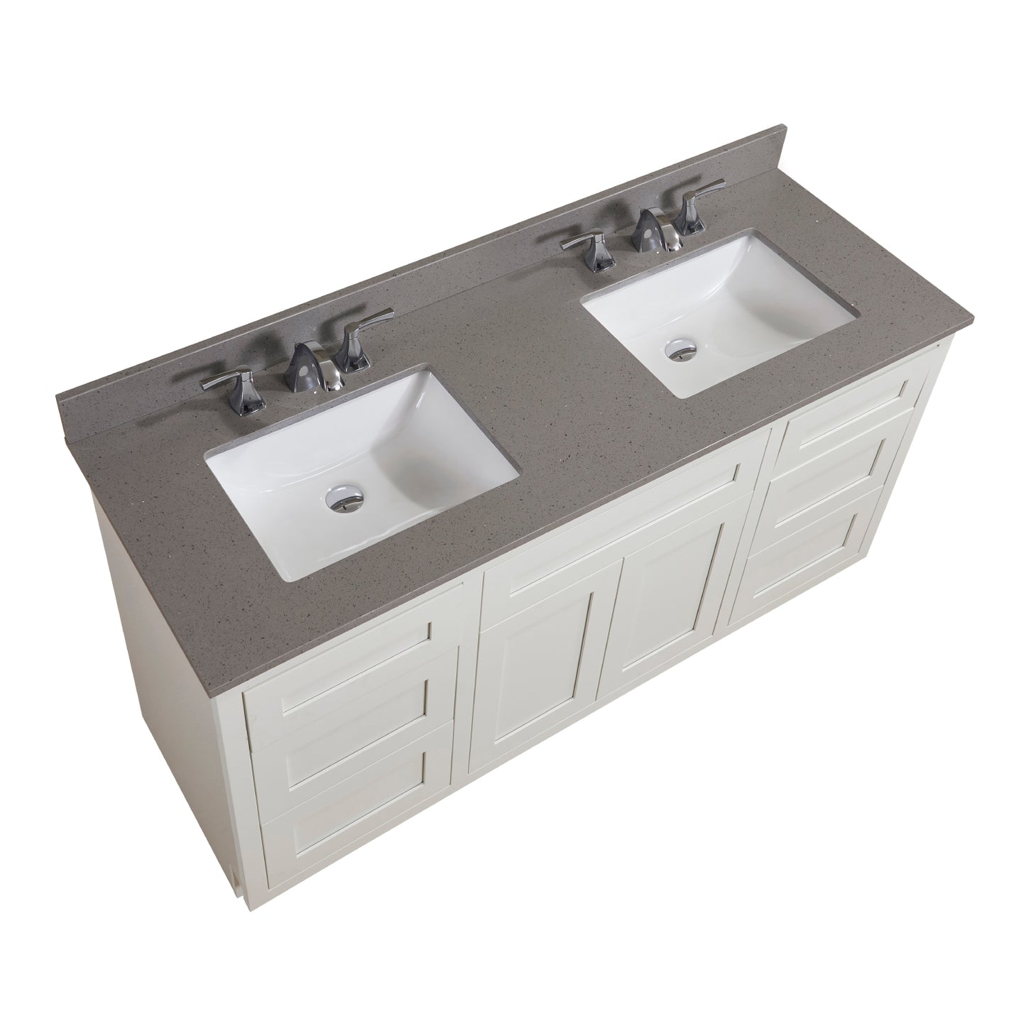 61 in. Mountain Gray/Polished Engineered Marble Bathroom Vanity Top with White Sink