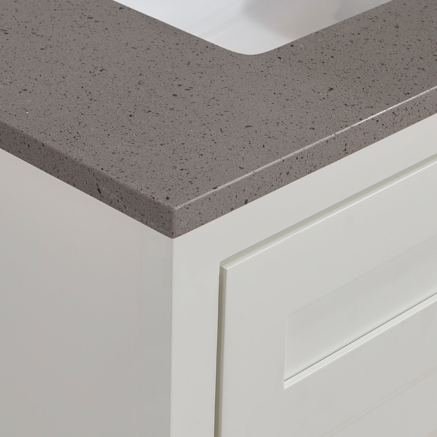 61 in. Mountain Gray/Polished Engineered Marble Bathroom Vanity Top with White Sink