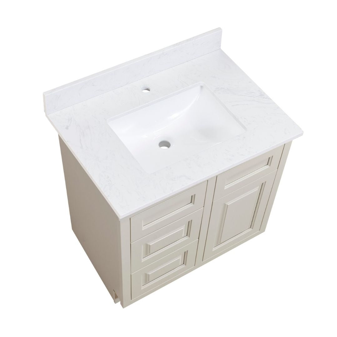 31 in. Stone effects Vanity Top in Aosta White with White Sink