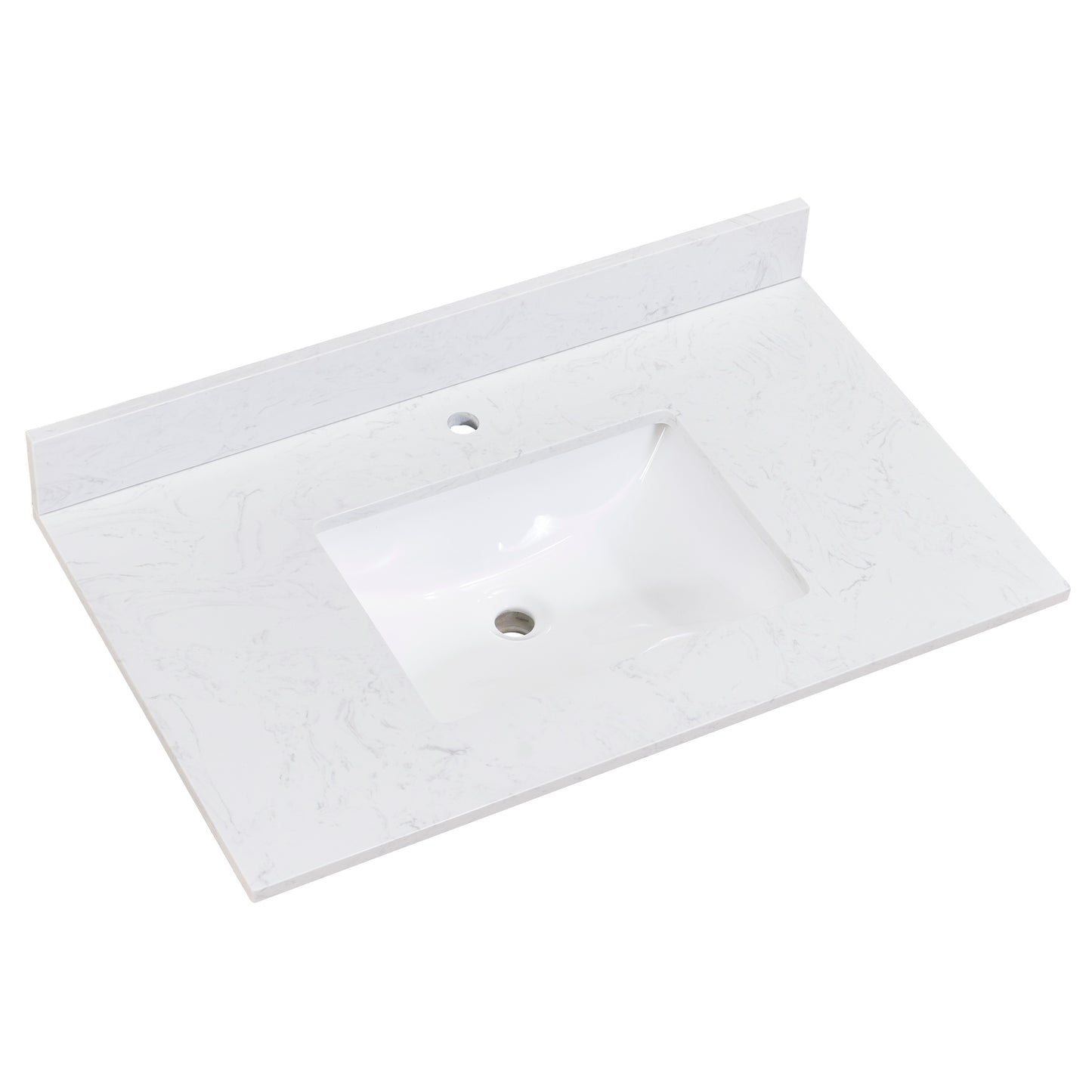 Stone effects Vanity Top in Aosta White with White Sink