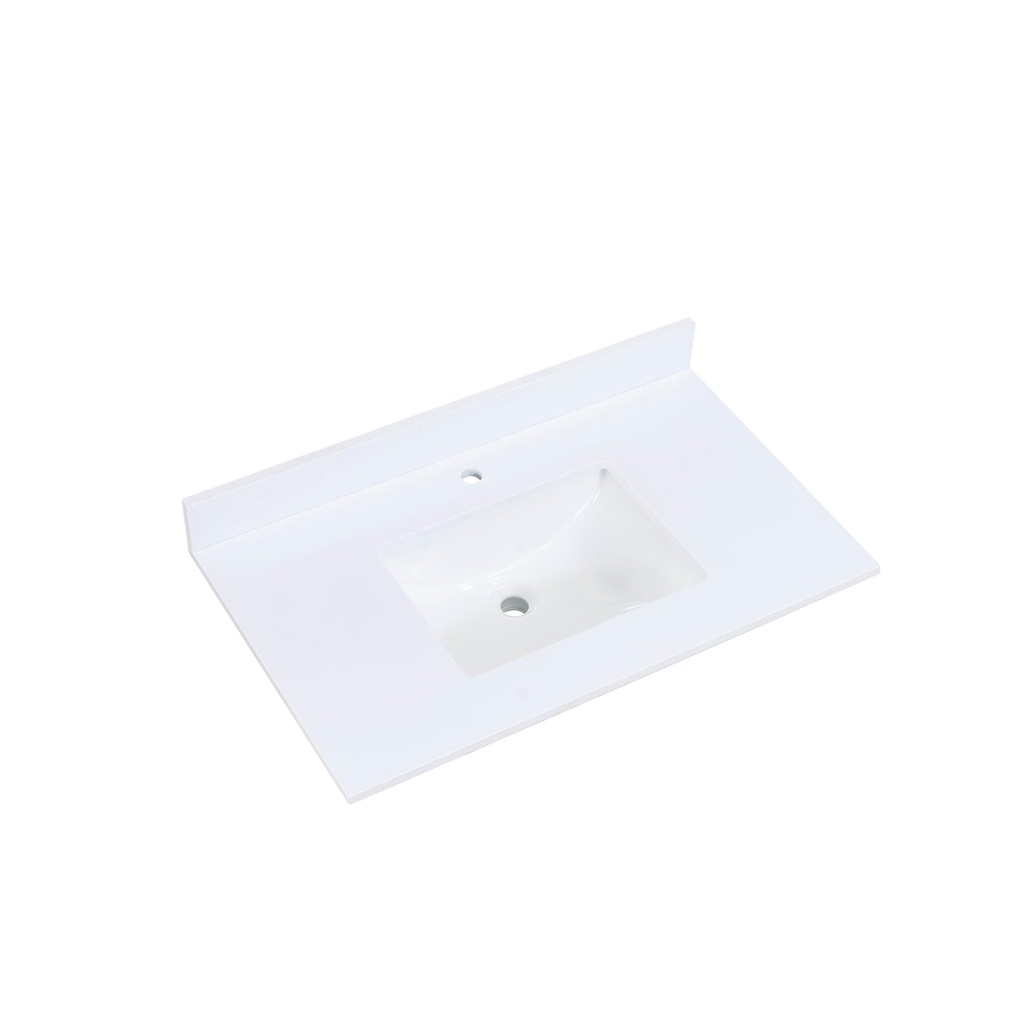 37 in. Stone effects Vanity Top in Snow White with White Sink