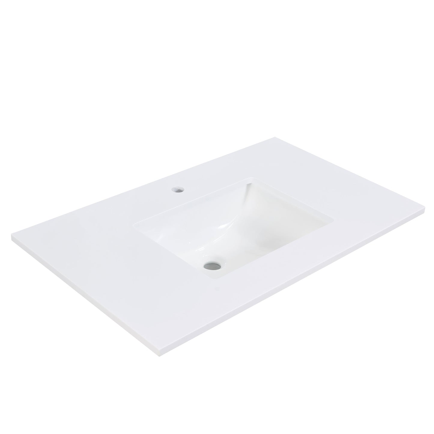 37 in. Stone effects Vanity Top in Snow White with White Sink