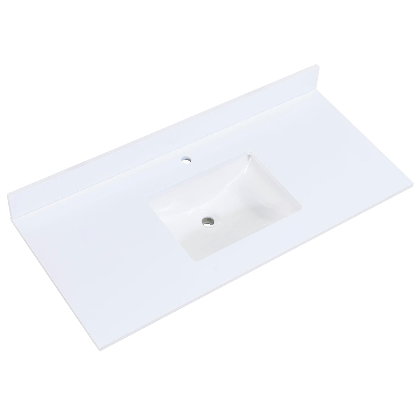 49 in. Stone effects Vanity Top in Snow White with White Sink